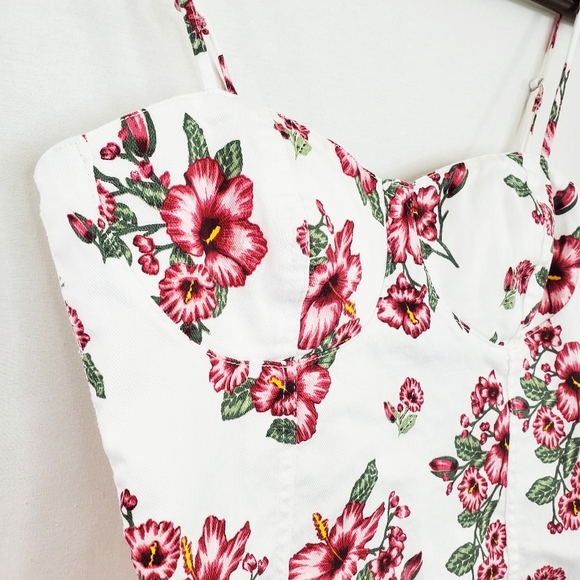 Hawaiian H&M White Denim Floral Fitted Mini Dress - Picture 4 of 9
